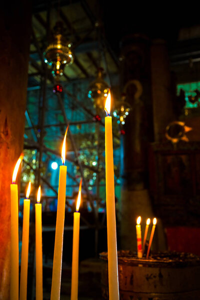 Basilica of the Nativity. Burning candle
