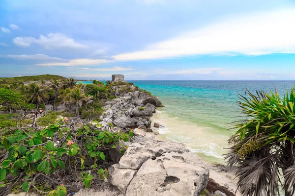 Palm trees, sea, sun, beach. Caribbean sea, Tulum, Yucatan. Mexi