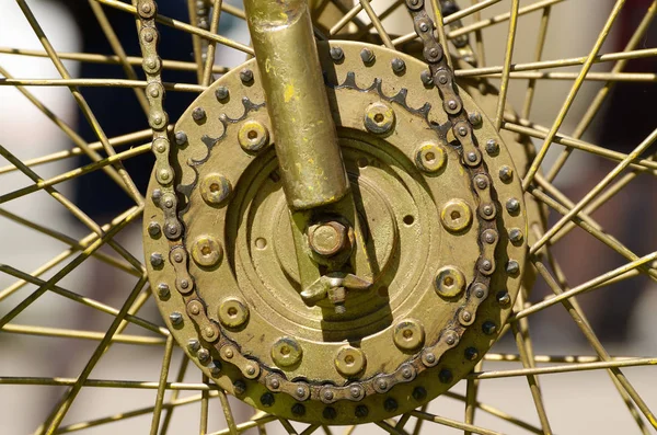 Wheel with spokes from the bike.It revolves at the expense of human power.