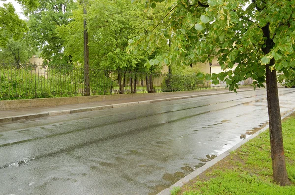 Asphaltstraße Der Stadt Die Straße Ist Nach Dem Regen Nass — Stockfoto