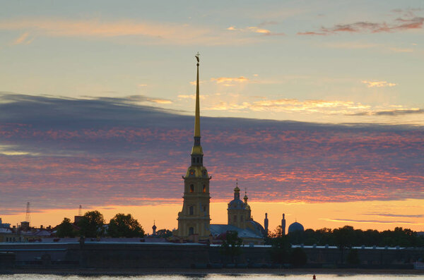 Petropavlovskaya fortress.Its outline at the dawn of the day creates an abstract image.