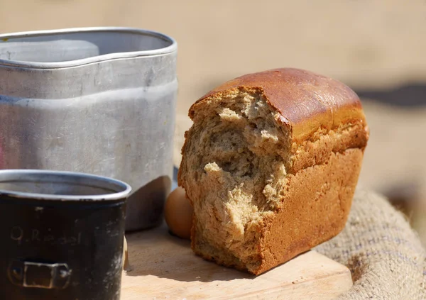 Dry army rations and kitchenware soldier.