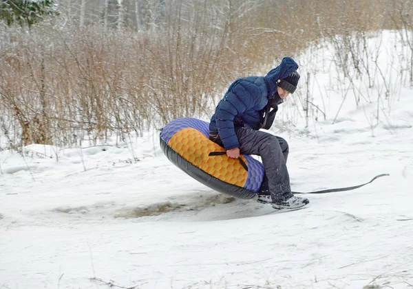 Saint Petersburg Russia December 2018 Ride Winter Mountains Tubing Inflatable — стоковое фото