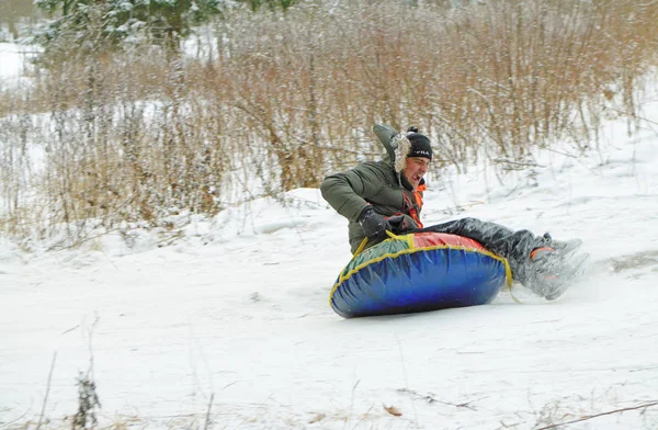 Saint Petersburg Russia December 2018 Ride Winter Mountains Tubing Inflatable — стоковое фото