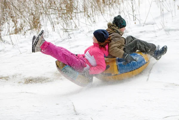 Saint Petersburg Russia December 2018 Ride Winter Mountains Tubing Inflatable — стоковое фото