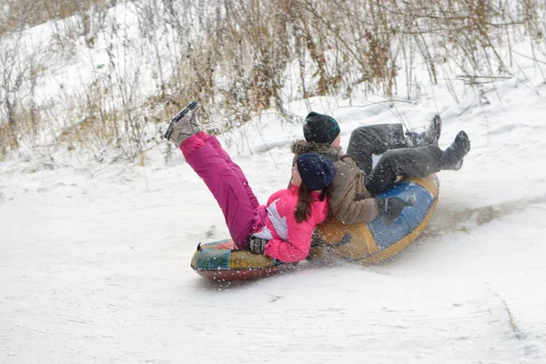 Saint Petersburg Russia December 2018 Ride Winter Mountains Tubing Inflatable — стоковое фото