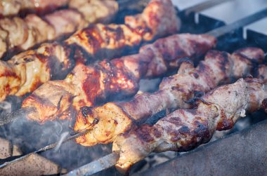 Et dishes.shashlik yemek kömürün üstünde hazırlanmıştır.