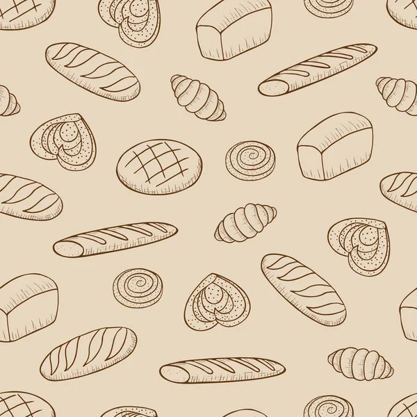 Vector Hand Drawn Seamless Pattern Different Kind Bread — Stock Vector