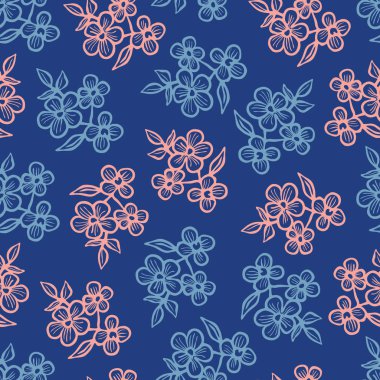 Elle çizilmiş vektör seamless modeli ile unut beni fakirler çiçekler koyu mavi zemin üzerine