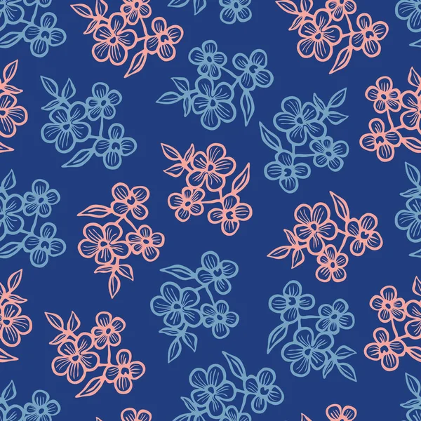 Elle çizilmiş vektör seamless modeli ile unut beni fakirler çiçekler koyu mavi zemin üzerine