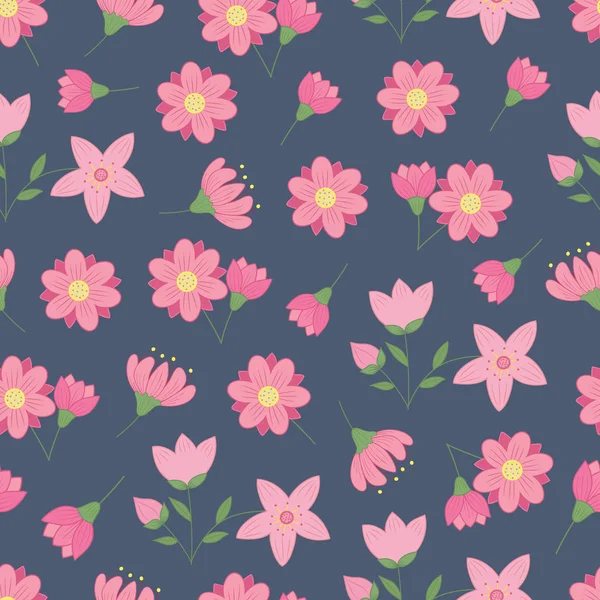 ピンクの花で春のシームレス パターン — ストックベクタ