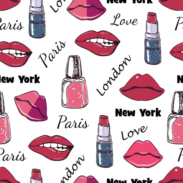 Patrón de moda sin costuras labios — Vector de stock