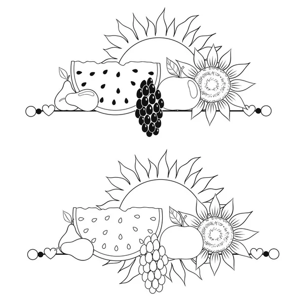 Composizione Logo Caduta Illustrazione Grafica Vettoriale Con Frutti Diversi Sfondo — Vettoriale Stock