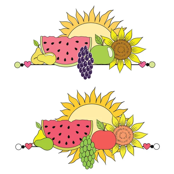 Composizione Logo Caduta Illustrazione Grafica Vettoriale Con Frutti Diversi Sfondo — Vettoriale Stock