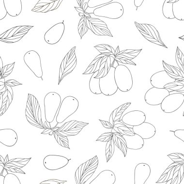 Organik koleksiyon. Vektör eli, kornelian kiraz bitkisiyle kusursuz bir desen çizmiş.