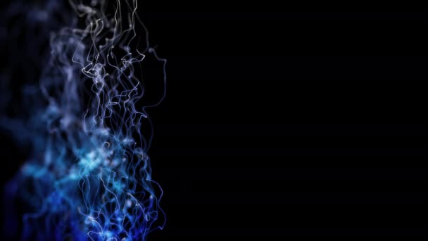 Blaues Energielicht oder Wellen Hintergrund steigt auf schwarz und kopieren Raum für Text oder Logo. Zukunft moderner Informationsfluss, technologisches Wachstum, organische Biologie-Animation. 3d rendern 4k video — Stockvideo