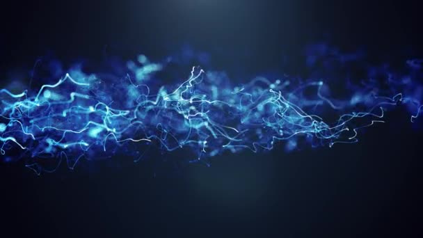Blue energy light strings or waves background with flares and backlighting. Usable as future modern data information flowing, technology presentation,organic biology animation. 3D render 4k video — Stock Video