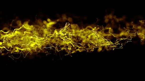 黄色金色能量光弦或波浪背景黑色。可作为未来现代数据信息的流动、技术呈现、有机生物动画。3d 渲染4k 视频 — 图库视频影像