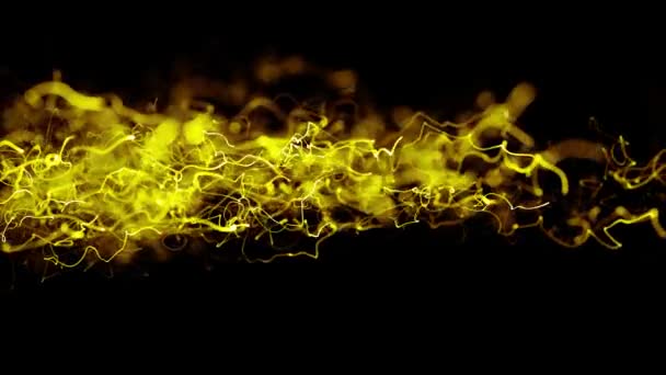 Loopable Yellow Gold Energy Light Strings Waves Background Black Future — Stock Video