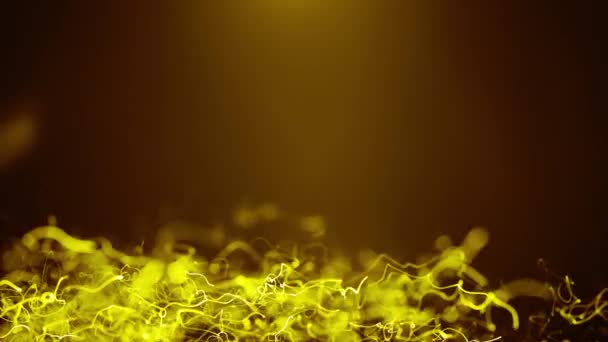 Cuerdas de luz de energía de oro amarillo loopable ondas con bengalas y espacio de copia para texto o logo.Future información moderna de datos que fluye bucle, tecnología, animación de biología orgánica. 3D renderizado en bucle de vídeo 4k — Vídeos de Stock