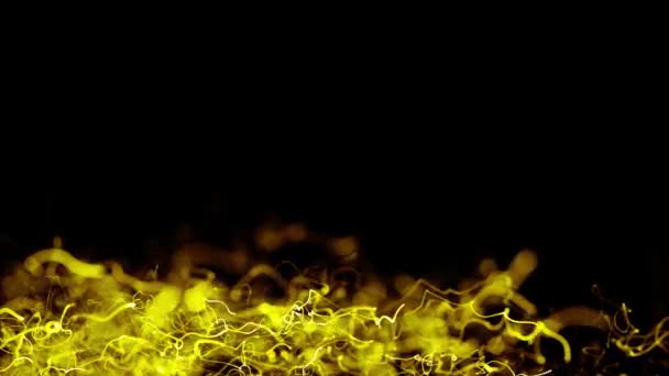 Loopable yellow gold energy light strings waves on black and copy space for text or logo.Future modern data information flowing loop, technology, organic biology animation. Цикл 3D рендеринга 4k видео — стоковое видео