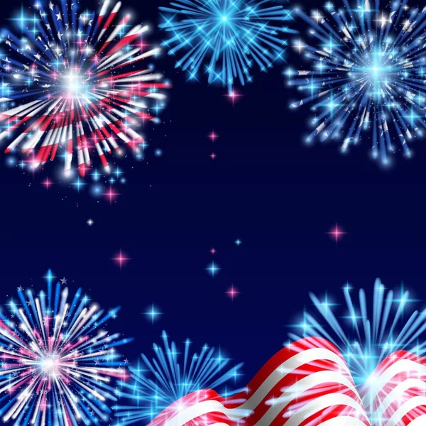 7 월, 미국의 독립 기념일 축 하 국기와 스파클링 불꽃놀이 전단지, 배너, 템플릿 또는 초대 디자인 4. — 스톡 벡터