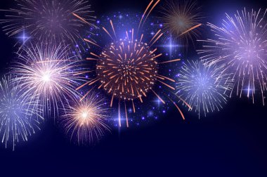 Vektör parlak renkli Fireworks gece gökyüzü arka plan üzerinde