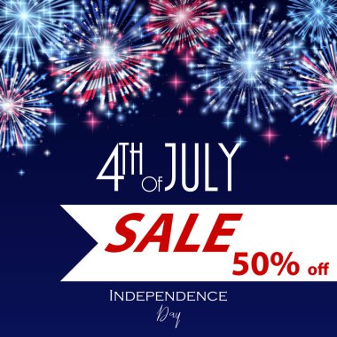 4 Temmuz, Amerikan Bağımsızlık günü kutlama ulusal bayrak ve parlak havai fişek el ilanı, afiş, şablon veya davetiye tasarımı.