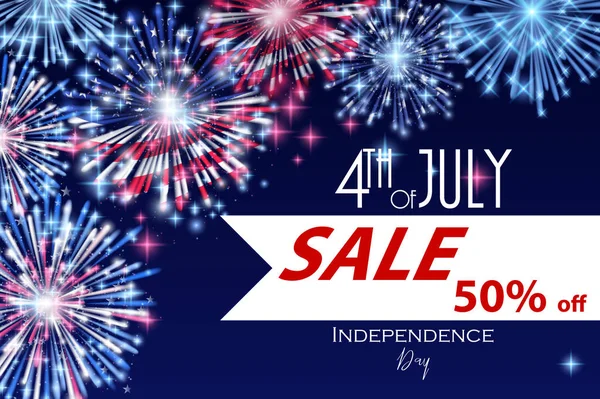 4 Temmuz, Amerikan Bağımsızlık günü kutlama ulusal bayrak ve parlak havai fişek el ilanı, afiş, şablon veya davetiye tasarımı.