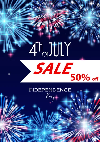 4 Temmuz, Amerikan Bağımsızlık günü kutlama ulusal bayrak ve parlak havai fişek el ilanı, afiş, şablon veya davetiye tasarımı.