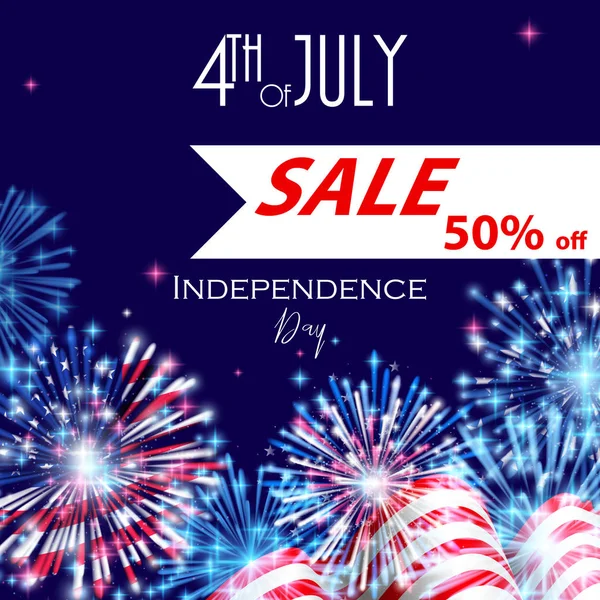4 Temmuz, Amerikan Bağımsızlık günü kutlama ulusal bayrak ve parlak havai fişek el ilanı, afiş, şablon veya davetiye tasarımı.