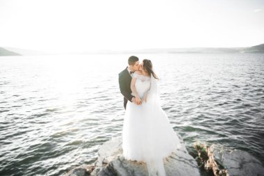 Mutlu evlilik çifti güzel manzarada kalıyor.