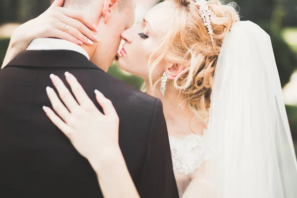 Sinnliches Porträt eines jungen Hochzeitspaares. Draußen — Stockfoto