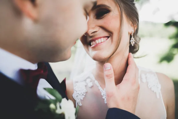 Primer plano de una bonita pareja de novios jóvenes — Foto de Stock