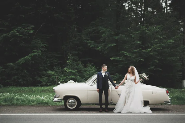 Gelukkige bruid en bruidegom die zich voordeed na de huwelijksceremonie — Stockfoto