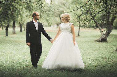 Gelin ve damat el ele tutuşuyor.