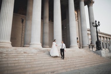 Lüks düğün çifti, gelin ve damat Viyana 'da poz veriyor.