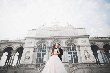 Lüks düğün çifti, gelin ve damat Viyana 'da poz veriyor.