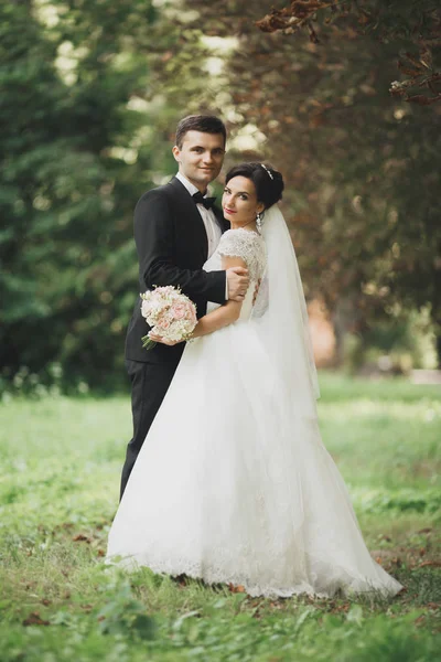 Kissing wedding couple in spring nature close-up portrait — Stock Photo, Image