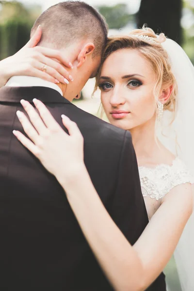 Sinnliches Porträt eines jungen Hochzeitspaares. Draußen — Stockfoto