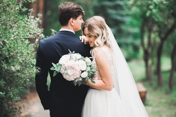 Sinnliches Porträt eines jungen Hochzeitspaares. Draußen — Stockfoto