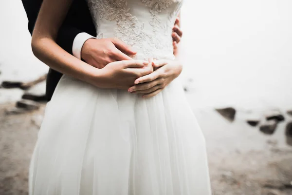 Boda pareja novia y novio de la mano — Foto de Stock