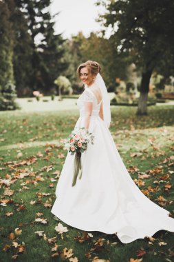 Zarif beyaz elbiseler içinde güzel bir gelin