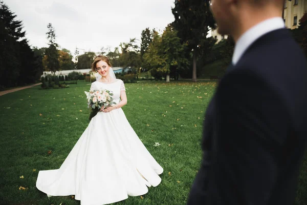 若い結婚式のカップルの官能的な肖像画。屋外 — ストック写真