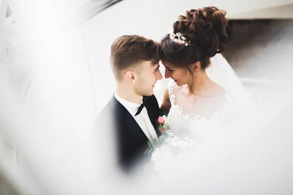 Retrato sensual de um jovem casal de casamentos. Ao ar livre — Fotografia de Stock