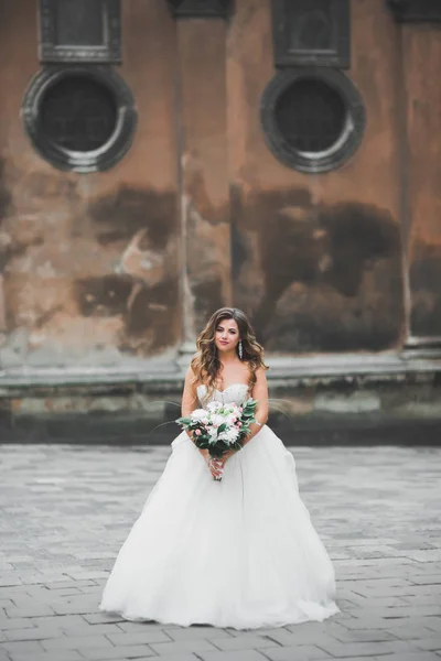 Bella sposa di moda in posa abito da sposa — Foto Stock