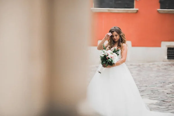 Bella sposa di moda in posa abito da sposa — Foto Stock