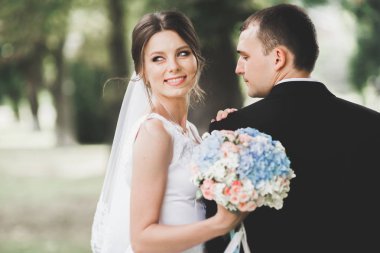 Genç bir çiftin şehvetli portresi. Açık hava.