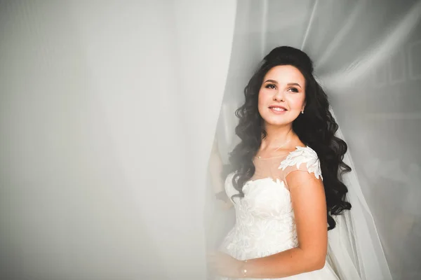 Hermosa novia de lujo en vestido blanco elegante — Foto de Stock