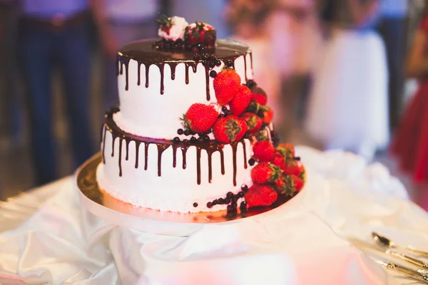 Luxury decorated wedding cake on the table